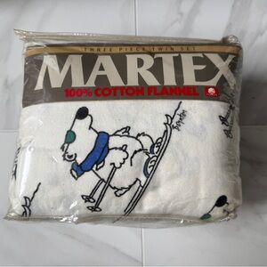 Vintage New Martex Boynton Flannel Polar Bear Skiing Twin Sheet Set Pillowcase
